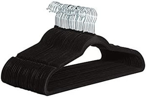 lot 39315 image: Amazon Basics Slim Velvet Non Slip Suit Clothes Hangers, Black and Silver   (Pack of 30)