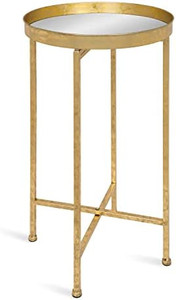 lot 48771 image: Kate and Laurel Celia Round Metal Foldable Accent Table with Mirror Tray Top, Gold  (Retails $70)