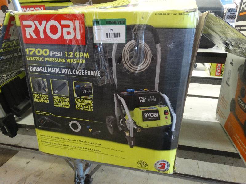 lot 139 image: Ryobi 1700 PSI 1.2 GPM Electric Pressure Washer.