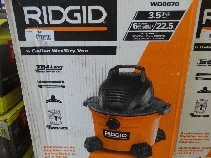 lot 143 image: Ridgid 6 Gallon WetDry Vac.