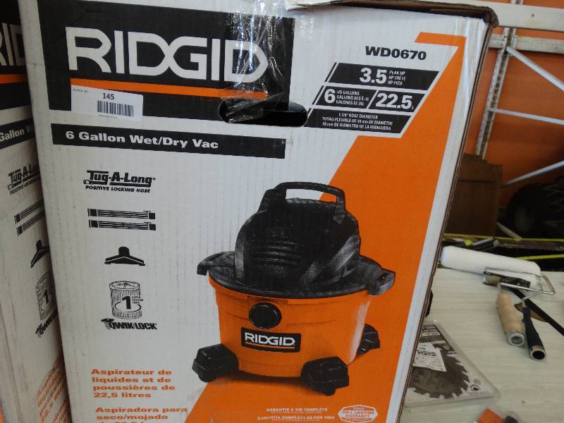 lot 145 image: Ridgid 6 Gallon WetDry Vac.