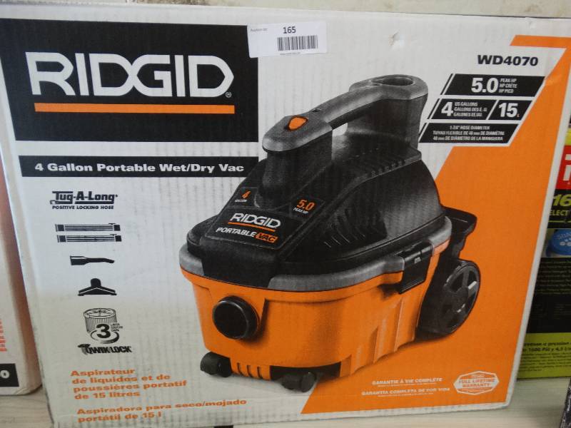 lot 165 image: Ridgid 4 Gallon Portable WetDry Vac.