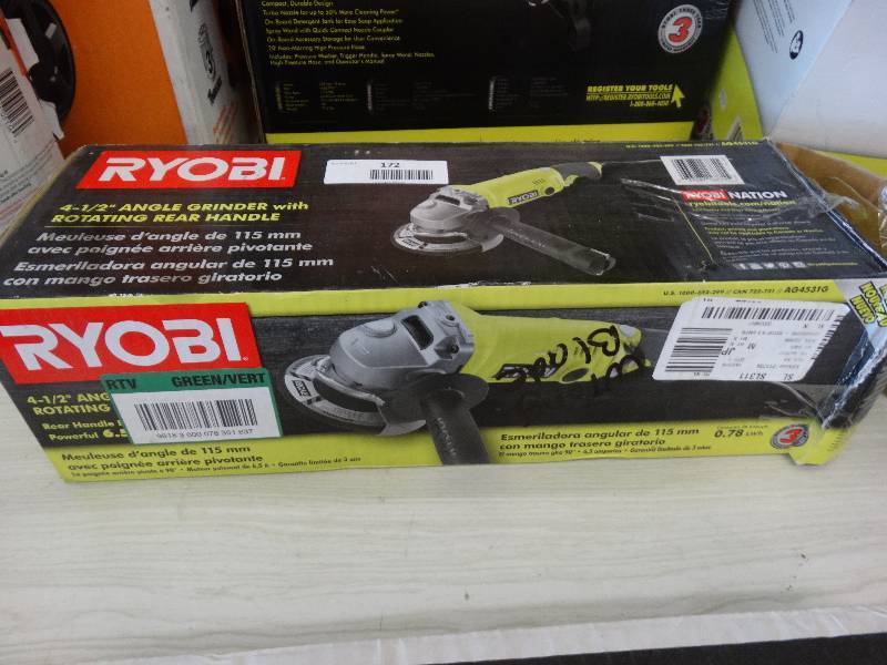 lot 172 image: Ryobi 4 12 Angle Grinder WRotating Rear Handle.