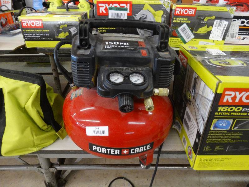 lot 203 image: Porter Cable 150 PSI Air Compresser.
