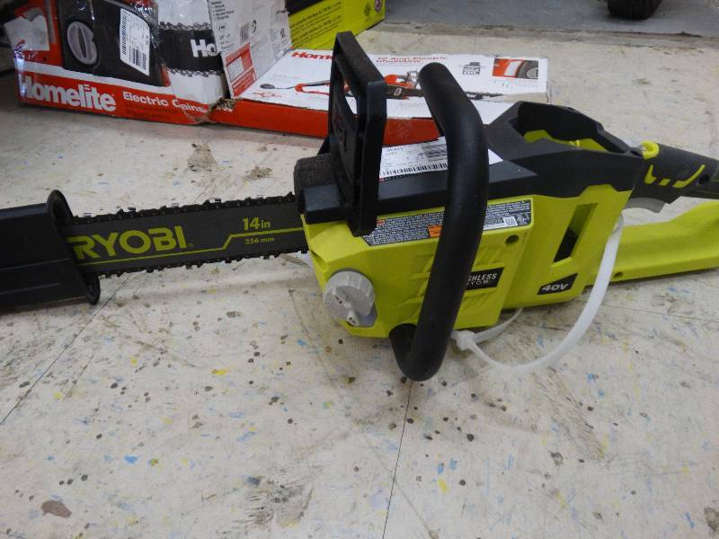 lot 217 image: Ryobi 40v 14 Battery Powered Chainsaw.
