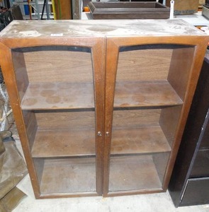 lot 1488 image: Nice old Wood Cabinet with Glass Doors