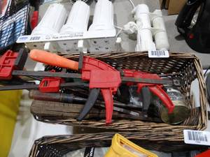 lot 1585 image: Basket full of Long Screw Drivers - Clamps - Fasteners