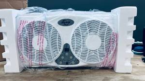 lot 41451 image: JPOWER 9 Inch Twin Window Fan With Remote, 3-Speed Reversible Air Quiet Flow and Thermostat Control,ETL Safety Listed
