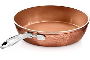 lot 41459 image: Gotham Steel 12�� Nonstick Fry Pan �� Hammered Copper Collection, Premium Aluminum Cookware with Stainless Steel Handles, Dishwasher & Oven Safe