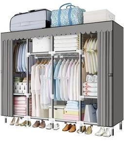 lot 41469 image: Portable Closet, LOKEME 67 Inch Wardrobe Closet for Hanging Clothes with 4 Hanging Rods, 25mm Steel Tube Clothes Storage Organizer for Extra Sturdy, Quick and Easy to Assembly, Gray Cover