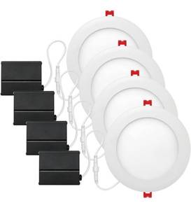 lot 41480 image: 6 Ultra Slim LED Integrated Recessed Lighting Kit 4-Pack, 12 Watts, Energy Star, IC Rated, Dimmable, Wet Rated, White Finish, 6.31 Hole Size,91126