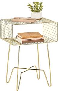 lot 41491 image: mDesign Modern Industrial Side Table with Storage Shelf, 2-Tier Metal Minimal End Table, Metallic Caged Grid - Accent Furniture for Living Room, Bedroom, Office, Dorm, Concerto Collection, Soft Brass