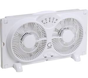 lot 41495 image: Genesis Twin Fan High Velocity Reversible AirFlow Fan, LED Indicator Lights Adjustable Thermostat & Max Cool Technology, ETL Certified, White (A1WINDOWFAN)