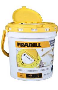 lot 58410 image: Frabill 4825 Insulated Bait Bucket with Built in Aerator , White and Yellow, 1.3 Gallons