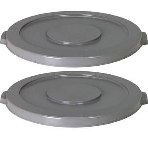 lot 58439 image: AmazonCommercial Round Lid to fit 44 Gallon Heavy Duty Round Base Trash Can Grey, 2-Pack