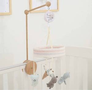 lot 58441 image: UniNewborn Baby Crib Musical Crib Mobile with Wooden Stand, Animals Toys with Music for Boys and Girls, White