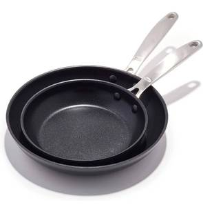 lot 58450 image: OXO Good Grips Pro Hard Anodized PFOA-Free Nonstick, 8 and 10 Frying Pan Skillet Set, Stainless Steel Handle, Dishwasher Safe, Oven Safe, Black