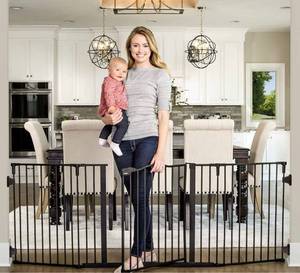 lot 58465 image: Regalo Deluxe Home Accents Widespan Safety Gate, 74.5 W x 28 H, Includes 4 Wall Mounts , Black