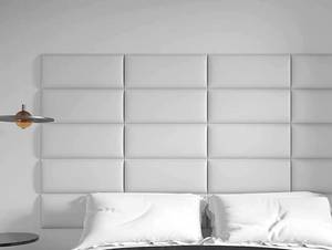 lot 58466 image: Art3d Peel and Stick Headboard for Twin in White, Pack of 4 Panels Sized 9.84 x 23.62, 3D Wall Panel, Upholstered Wall Panel