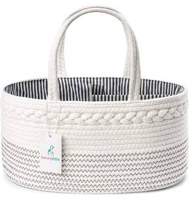 lot 60371 image: Luxury Little Baby Diaper Caddy Organizer - Large Nursery Storage Bin for Boys & Girls, Baby Basket Car Organizer, Cotton Rope Basket with Removable Inserts