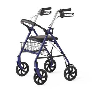 lot 69265 image: Medline Standard Steel Folding Rollator with 8 Wheels, With Locking Brakes, Supports up to 300 lbs., Blue Frame