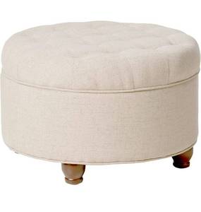 lot 69271 image: Homepop Home Decor  Large Button Tufted Woven Round Storage Ottoman  Ottoman with Storage for Living Room & Bedroom (Light Tan)