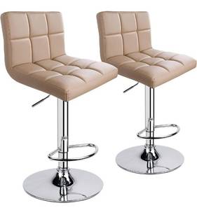 lot 69287 image: Leopard Bar Stools, Modern PU Leather Adjustable Swivel Bar Stool with Back , Set of 2 (Khaki)- Need 4 Look at lot 69288