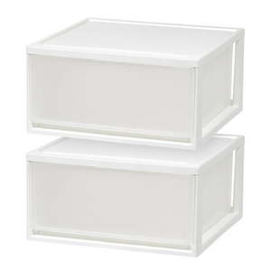 lot 69302 image: IRIS USA Compact Stacking Stackable Plastic Drawer Unit 47 Quart White 2 Count