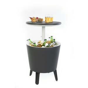 lot 69311 image: Keter Modern Cool Bar and Side Table Outdoor Patio Furniture with 7.5 Gallon Beer and Wine Cooler Gray