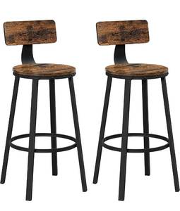 lot 69316 image: VASAGLE Tall Bar Stools, Set of 2 Bar Chairs, Kitchen Stools with Backrest, Steel Frame, 28.7-Inch High Seat, Easy Assembly, Industrial, Rustic Brown and Black