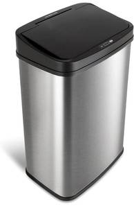 lot 69321 image: NINESTARS DZT-50-28 Automatic Touchless Motion Sensor Rectangular Trash Can, 13 Gal, Black Trim