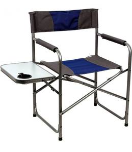 lot 69343 image: Portal Compact Steel Frame Folding Directors Chair Portable Camping Chair with Side Table, Supports 225 LBS
