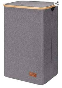 lot 72161 image: DOFASAYI Laundry Hamper With Lid - 120L XL- Large Laundry Basket with Bamboo Handles, Portable Clothes Hamper for Dorm Room, Bathroom, Bedroom, Grey foldable Hamper For Toys, Closet, Clothing, Grey