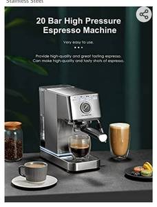 lot 72168 image: Espresso Machine, 20Bar Compact Espresso and Cappuccino Maker with Milk Frother Wand, Professional Espresso Coffee Machine for Cappuccino and Latte, Stainless Steel