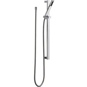 lot 72175 image: Delta Faucet Vero Single-Spray Touch-Clean Wall-Mount Slide Bar Hand Held Shower with Hose, Chrome 57530