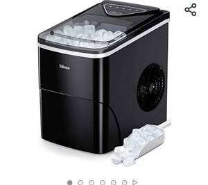 lot 72180 image: Silonn Ice Makers Countertop, 9 Cubes Ready in 6 Mins, 26lbs in 24Hrs, Self-Cleaning Ice Machine with Ice Scoop and Basket, 2 Sizes of Bullet Ice for Home Kitchen Office Bar Party