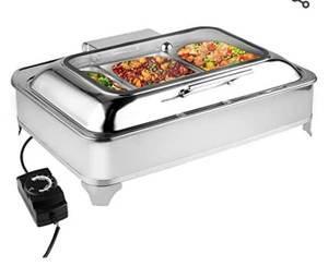 lot 72191 image: Electric Chafing Dish Buffet Set 3 Pan 9.5 Quart Food Warmer Buffet Servers and Warmers with Covers Warmer for Parties Buffets Adjustable Temperature Stainless Steel Warming Tray Bain Marie Warmer Set