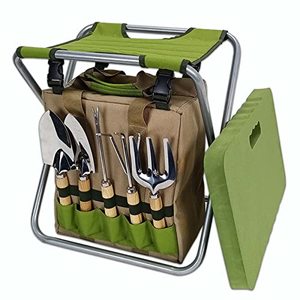 lot 72198 image: iPreference Garden Folding Gardener Stool with Gardening Tools Insulation Garden Bags Plus 5 Garden Tools and Gardening Kneeler (Green)