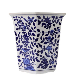lot 47006 image: CLAYBARN BLUE AND WHITE AVIARY GARDEN PLANTER