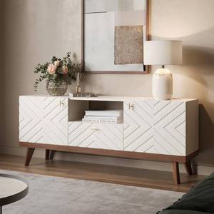 lot 47071 image: Living Skog Alba Beige TV Stand with 1-Drawer Fits TVs up to 65 in. with Cable Management and Wood Legs- Retail$289.99