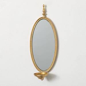 lot 47245 image: 7 in. x 17 in. Glam Oval Framed Gold Decorative Mirror With Sconce
