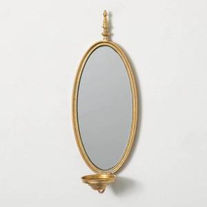 lot 47246 image: 7 in. x 17 in. Glam Oval Framed Gold Decorative Mirror With Sconce