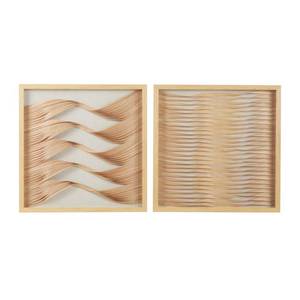 lot 47262 image: (Set of 2) 23.5 Square Framed Wood Ribbon Shadow Boxes Wall Art BeigeNatural - Olivia & May