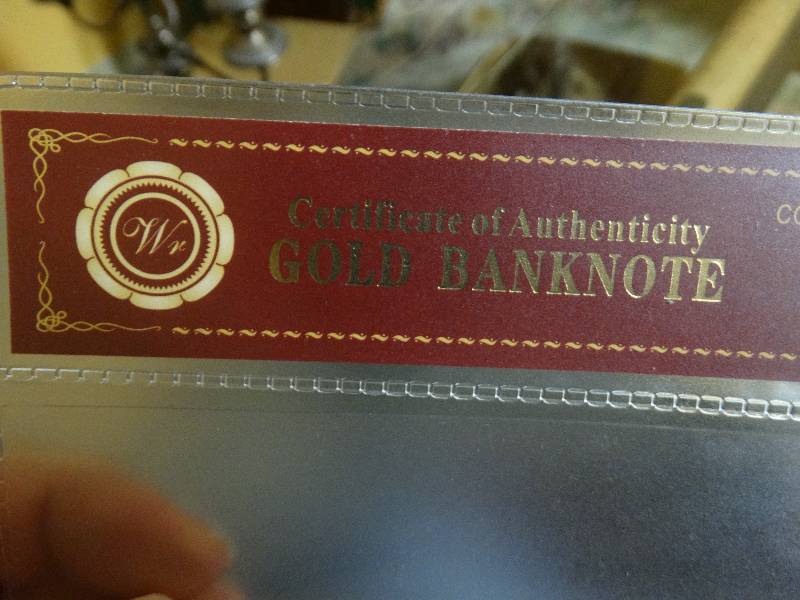 Certificate Of Authenticity Gold Bank Note New Years Coin/Jewelry