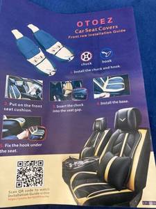 lot 16044 image: OTOEZ LUXURY CAR SEAT COVERS 2 FRONT SEAT 1 BENCH REAR SEAT BLACK WITH BLUE STRIPE
