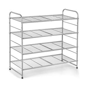 lot 16052 image: Auledio 4-Tier Stackable Shoe Rack, Adjustable Wire Grid Shoe Organizer Storage,Extra Large Capacity, Space Saving, Fits Boots, High Heels, Slippers and More(Silver)