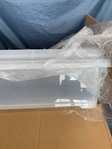 lot 16058 image: Set Of 3 Clear Plastic Storage Containers On Wheels