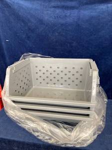 lot 16128 image: SET OF 3 GREY PLASTIC STORAGE SHELVES