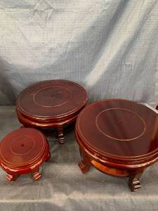 lot 16155 image: Three Piece Wood Display Stands