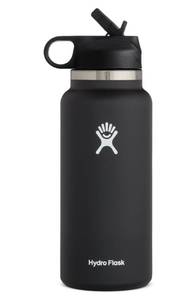 lot 16160 image: Hydro Flask 32-Ounce Wide Mouth Bottle with Straw Lid in Black at Nordstrom